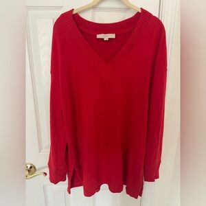 LOFT Vibrant Red V-Neck Tunic Sweater